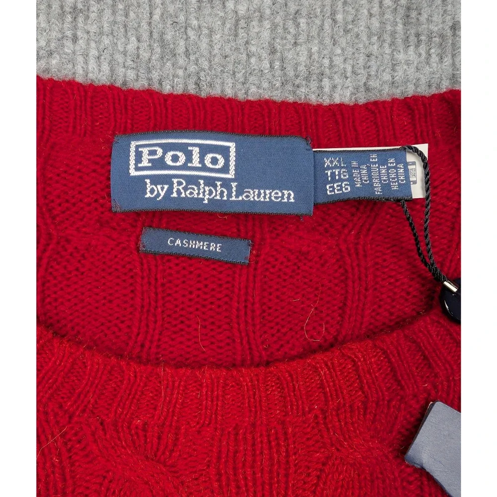 Polo Ralph Lauren Iconic Cable Knit Cashmere Sweater Men XXL Red Timeless Staple